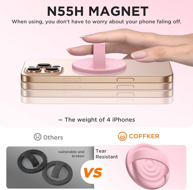 COFFKER Magnetic Phone Grip Ring Holder, Liquid Silicone Magnet Cell Phone Grip Finger Loop, Compatible with Magsafe, Back of Phone for iPhone 17/16/15/14/13/12 Series, Pink - Image 5